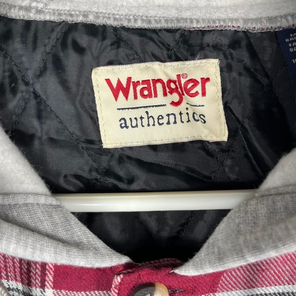 Wrangler Authentics Men's Plaid Quilted Lined Flannel Shirt Jacket Hoodie Red M - Picture 4 of 11
